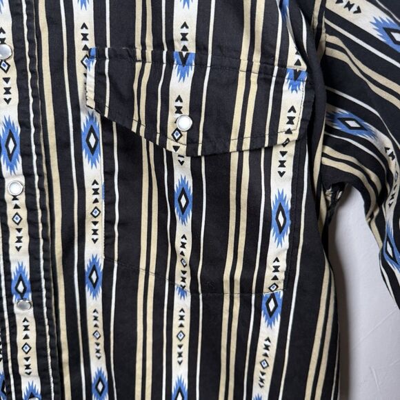 Plains Western Wear Southwest Aztec Pearl Snap Shirt Medium Black Blue VTG - Picture 6 of 14